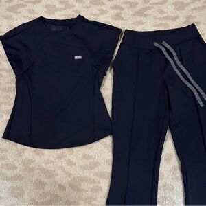 Navy FormX Figs Scrub Set Alice Top Evanston High Waist Flare Pant